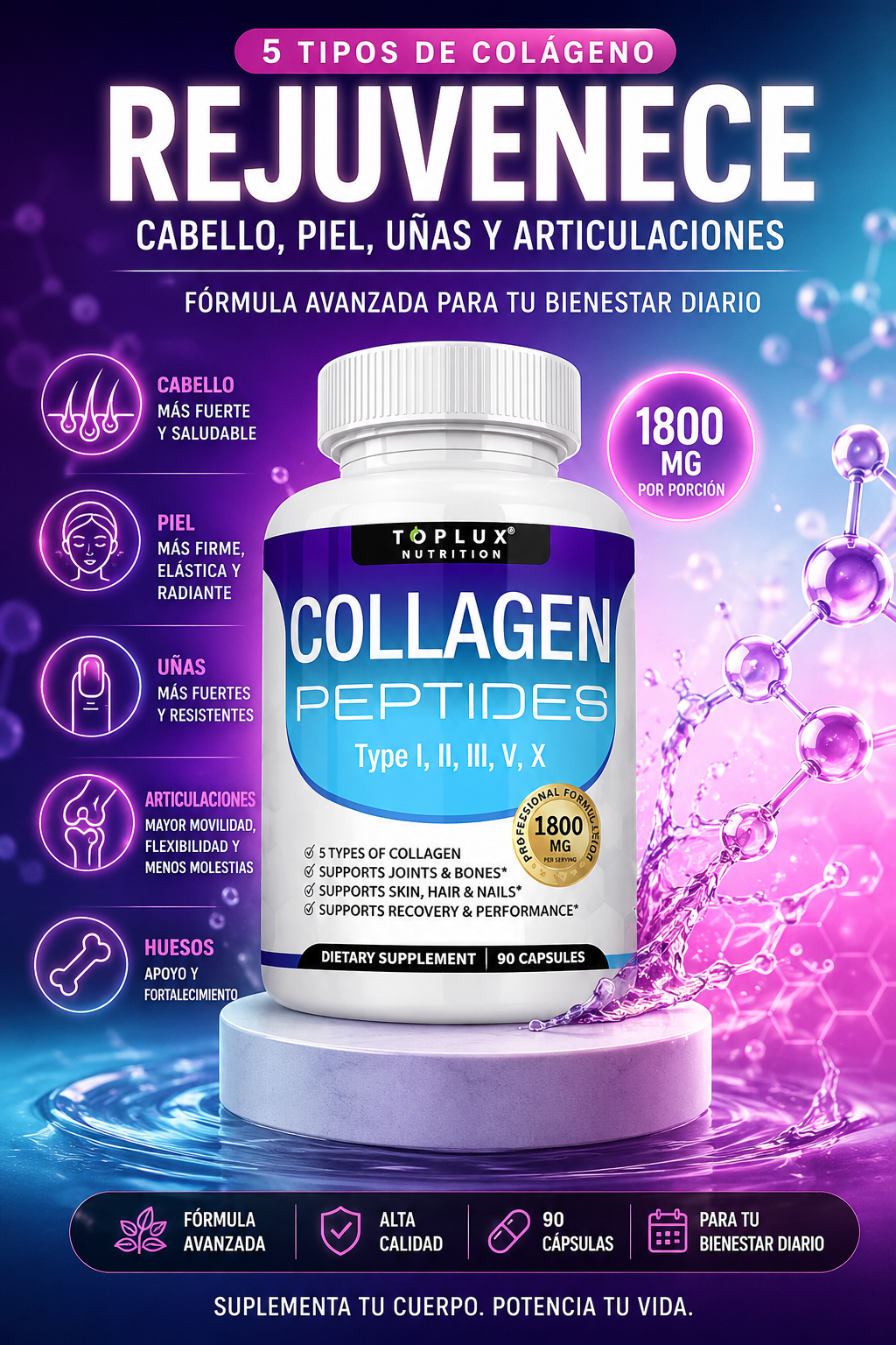 COLÁGENO 5 EN 1 – APOYO PARA ARTICULACIONES Y REJUVENECIMIENTO